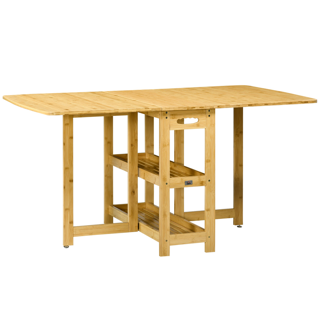 HOMCOM Klapptisch, Esstisch, zwei klappbare Seiten, zwei Ablagen, verstellbare Füße, Bambus, 149,5 x 80 x 73,5cm