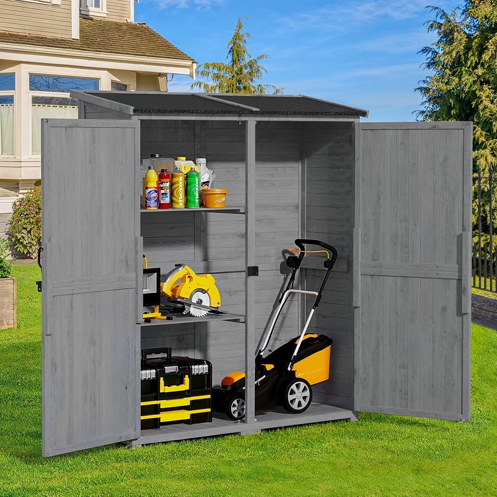 Aiho 55 Wide Outdoor Storage Shed with Lockable Double Doors - Weather - Resistant Garden Shed for Patio, Backyard & Lawn, Gray