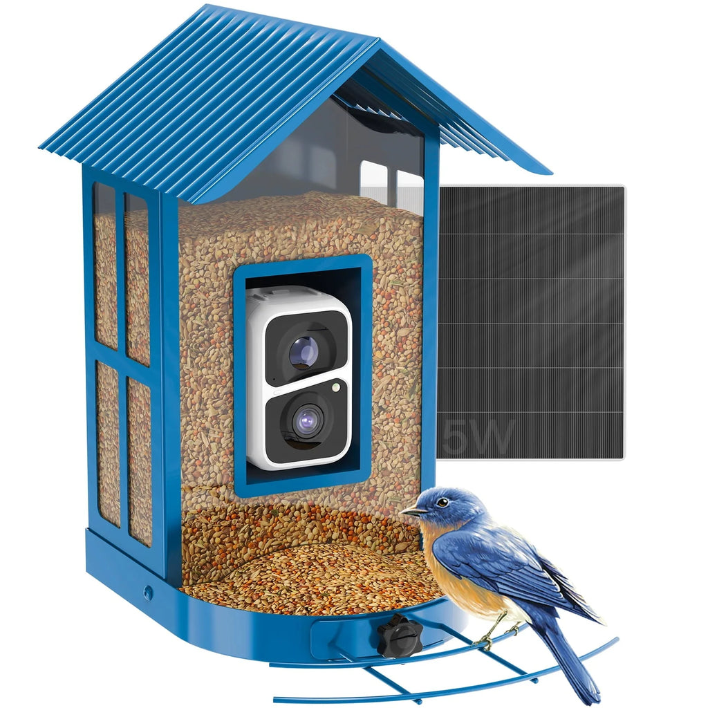 SOLIOM BF08 Smart Bird Feeder Camera with AI Identify Bird Species, Wild Bird Watching Cam, Live View, Instant Notifications, 5W Solar Panel - Metal Case