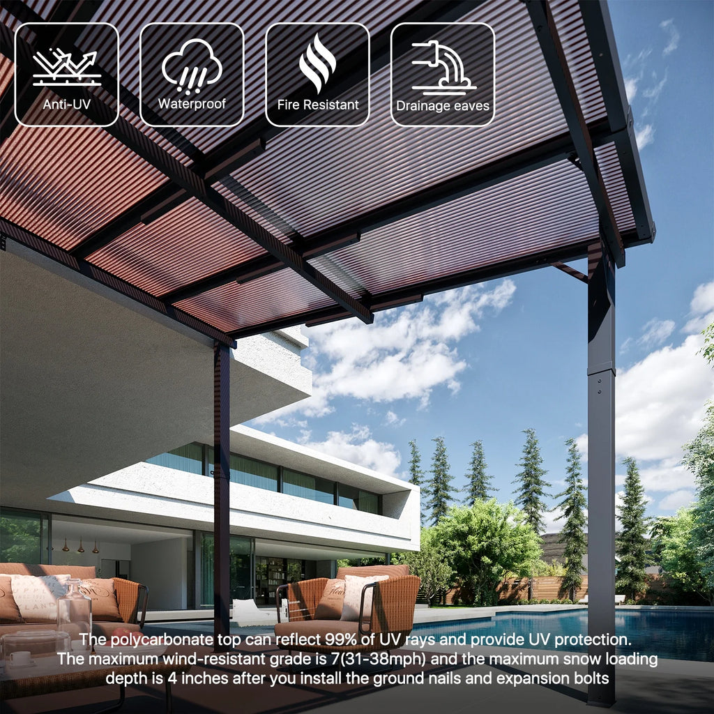 Sumnthink 10'X12' Gazebo for Patio, Gazebo Pergola with Sloped Roof, Large Wall - Mounted Heavy Duty Awnings, for Patio, Deck and Backyard