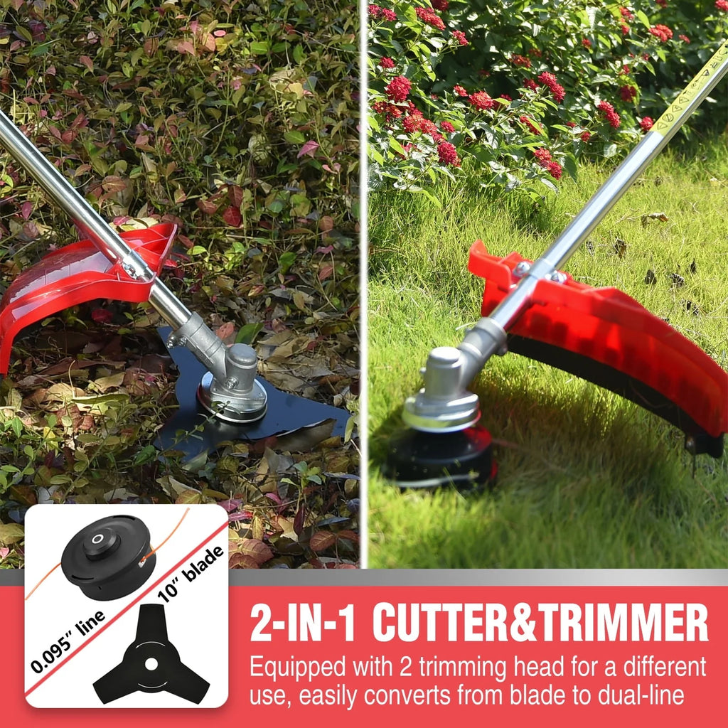 Powersmart 4 - Cycle 31cc 15 lb Straight Shaft Gas String Trimmer Weed Wacker and Brush Cutter for Lawns and Grass