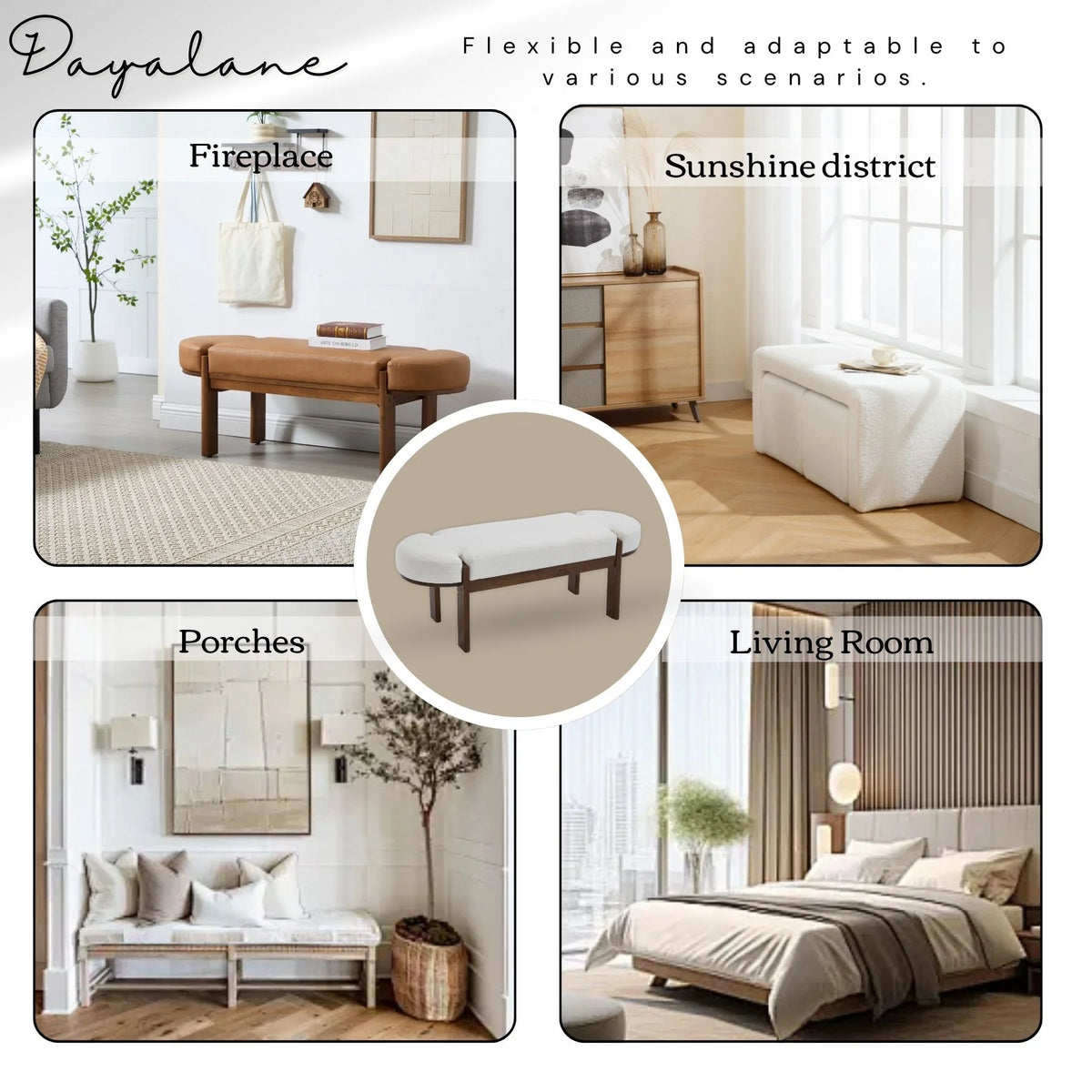 Dayalane 51" Modern Upholstered Bedroom Bench, Linen End of Bed Bench with Wooden Legs for Living Room, Entryway, Hallway Footrest, Beige