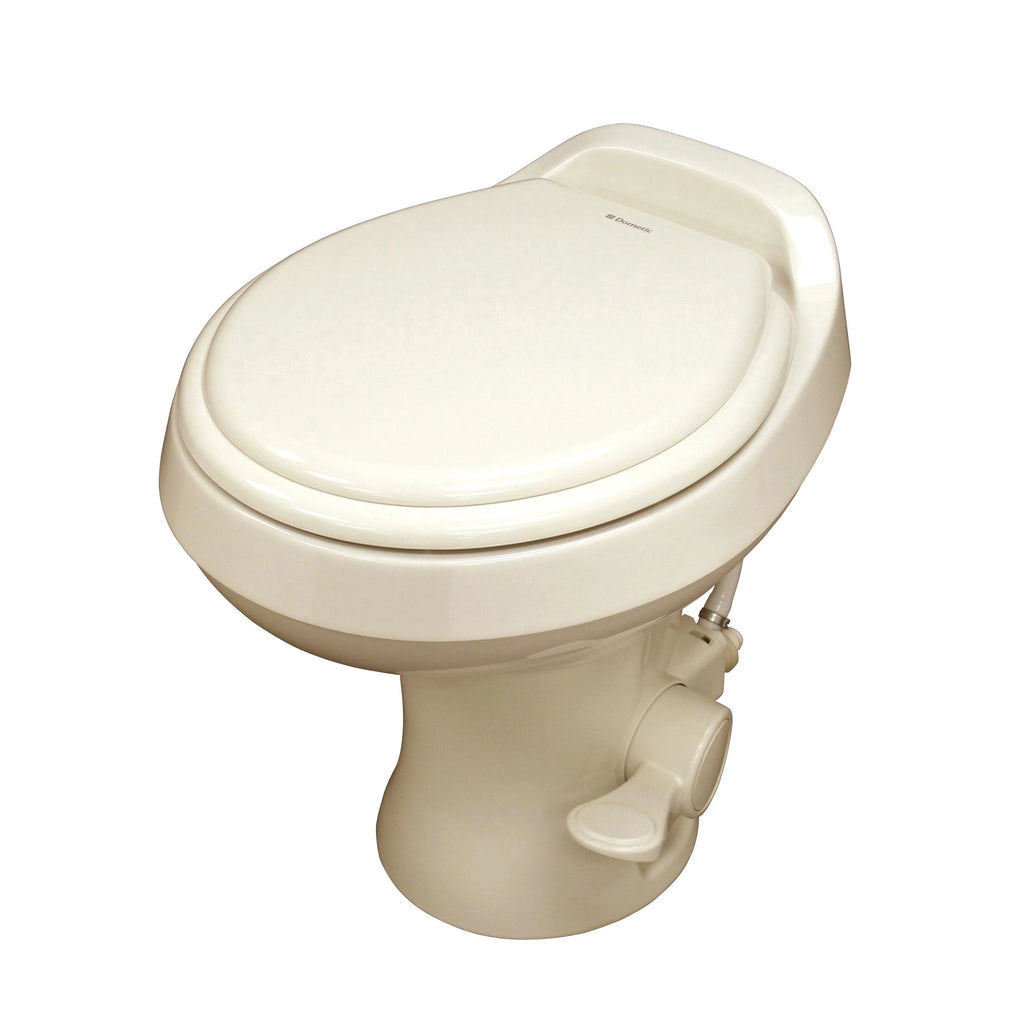 Dometic 300 Series Gravity - Flush RV Toilet - Powerful Triple - Jet Action Flush with Adjustable Water Level - Standard Height Flush with Foot Pedal for Rvs, Trailers, and Outdoor Campers