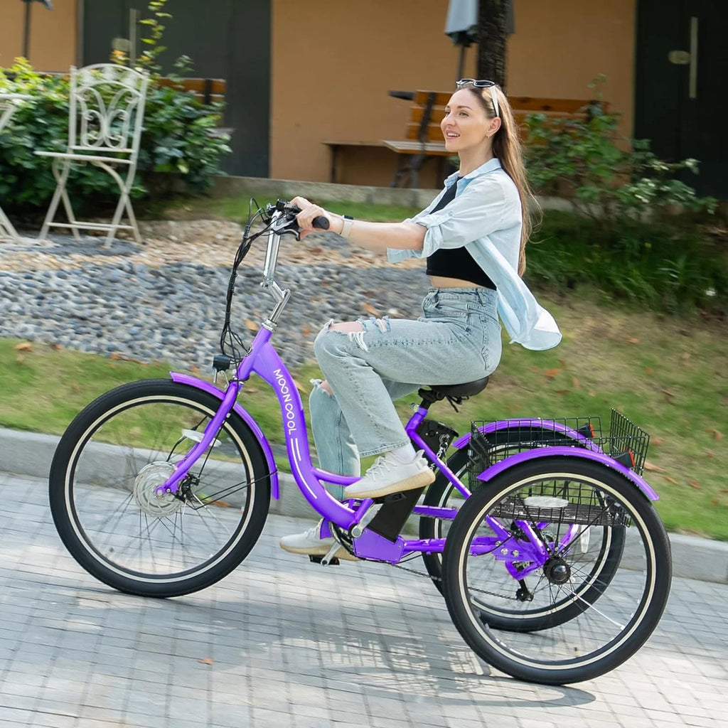 ABORON 24" 26" Electric Tricycles, 36V 10ah 350W Lithium Battery, 7 Speed E - Trike for Adults with Large Capacity Rear Basket & Adjustable Seat