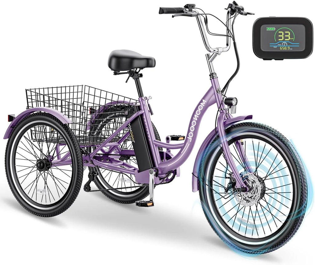 ABORON 24" 26" Electric Tricycles, 36V 10ah 350W Lithium Battery, 7 Speed E - Trike for Adults with Large Capacity Rear Basket & Adjustable Seat