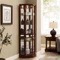 Walnut Cabinet with 6 Shelves, Adjustable Glass & Mirrored Back Design Shelf Lighted Corner Curio Shelves in