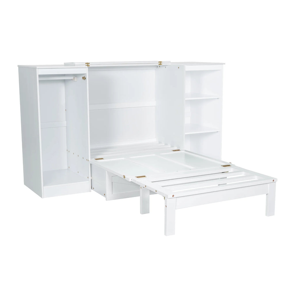 Euroco Wood Twin Size Murphy Bed with Wardrobe and Shelves for Kids Teens Living Room