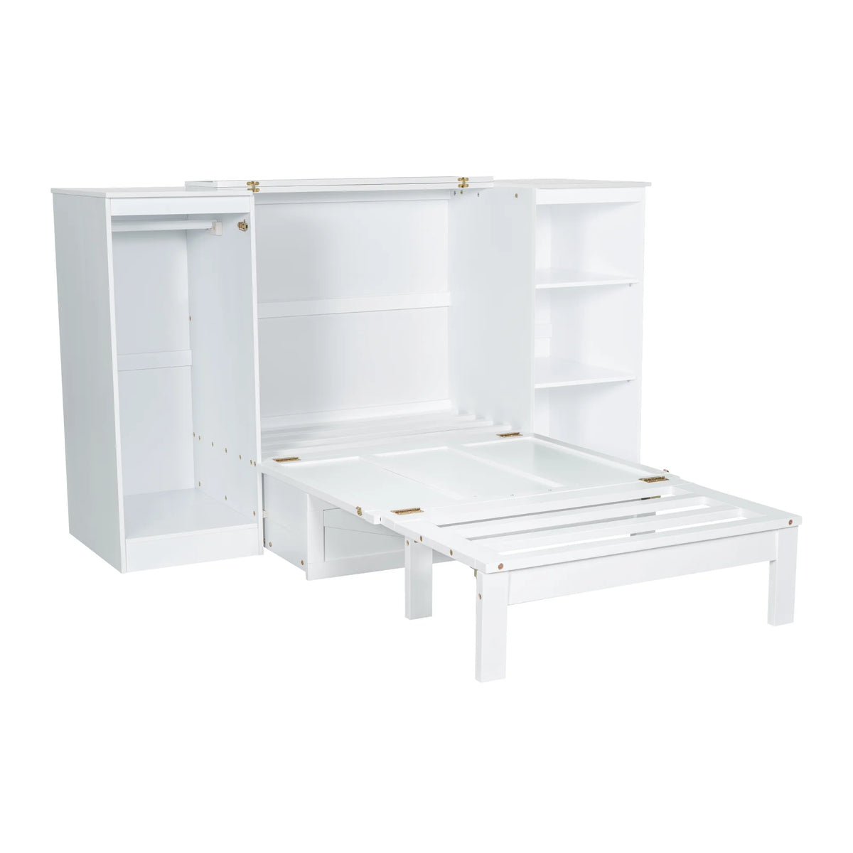 Euroco Wood Twin Size Murphy Bed with Wardrobe and Shelves for Kids Teens Living Room