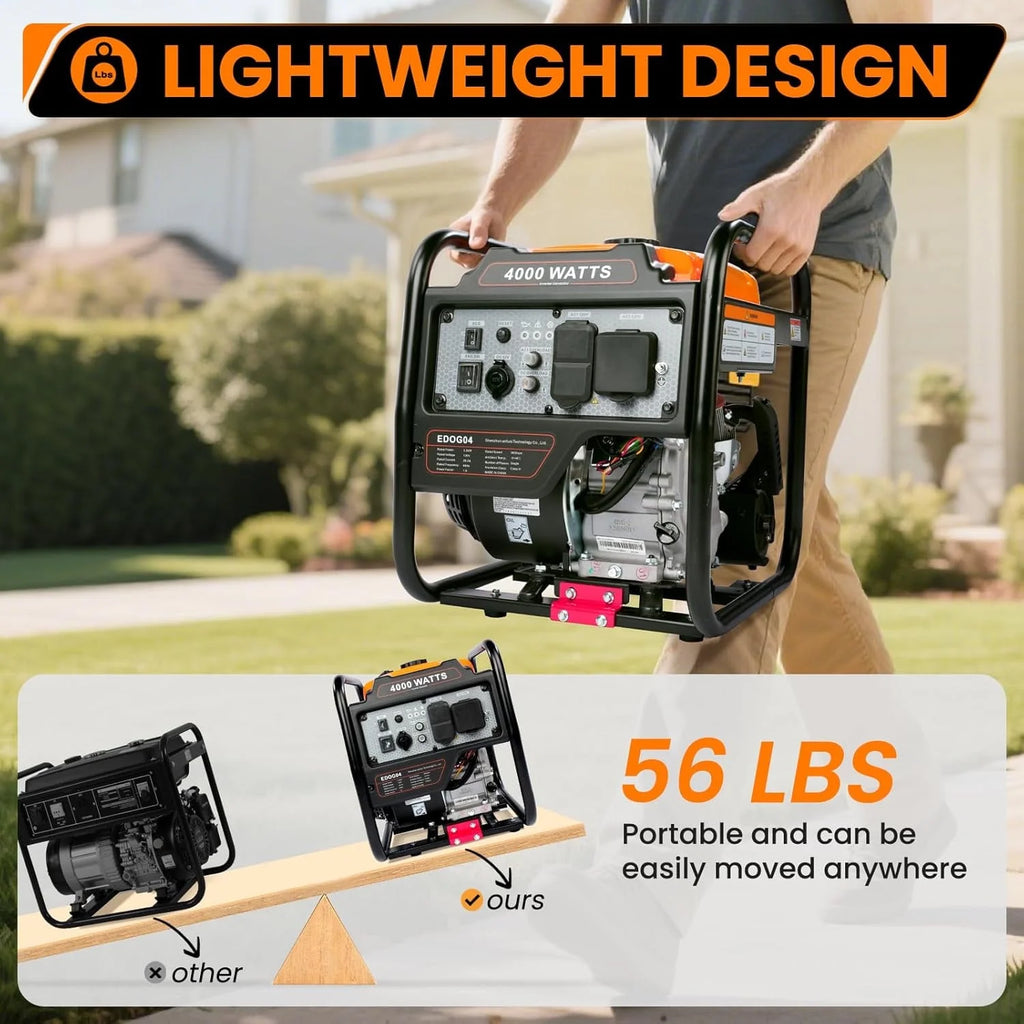 Efurden 4000W Inverter Generator Gas Powered, Portable Gas Generator for Home and Outdoor Use, Leightweight and ECO Mode