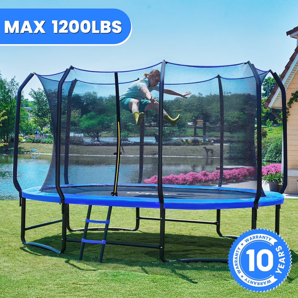 ORCC 1200 lb Capacity Oval 8X13FT Heavy - Duty Yard Trampoline for Kids & Adults with Safety Enclosure, 1.6mm Thickened Steel Frame & Reinforced Legs, Outdoor Gymnastics Trampoline