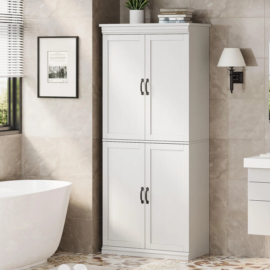 Dsstyles Pantry Cabinet, Freestanding Kitchen Pantry Storage Cabinet, 70" Cupboard, Tall Storage Cabinet with Doors and Adjustable Shelves, for Bathroom, Dining Room, Living Room, Antique White/Gray