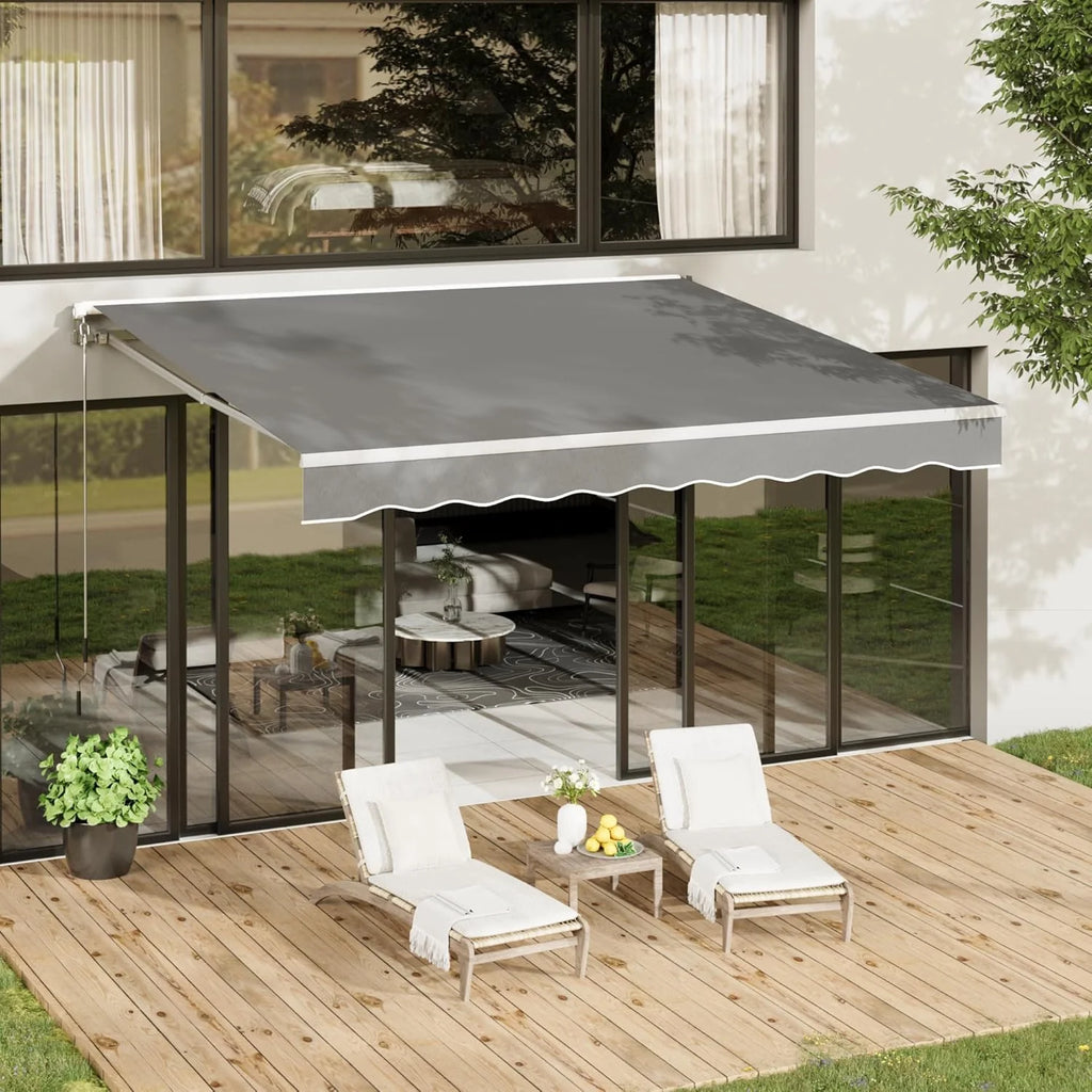 AECOJOY 12'x10' Manual Retractable Awning Sun Shade, Patio Awning Canopy