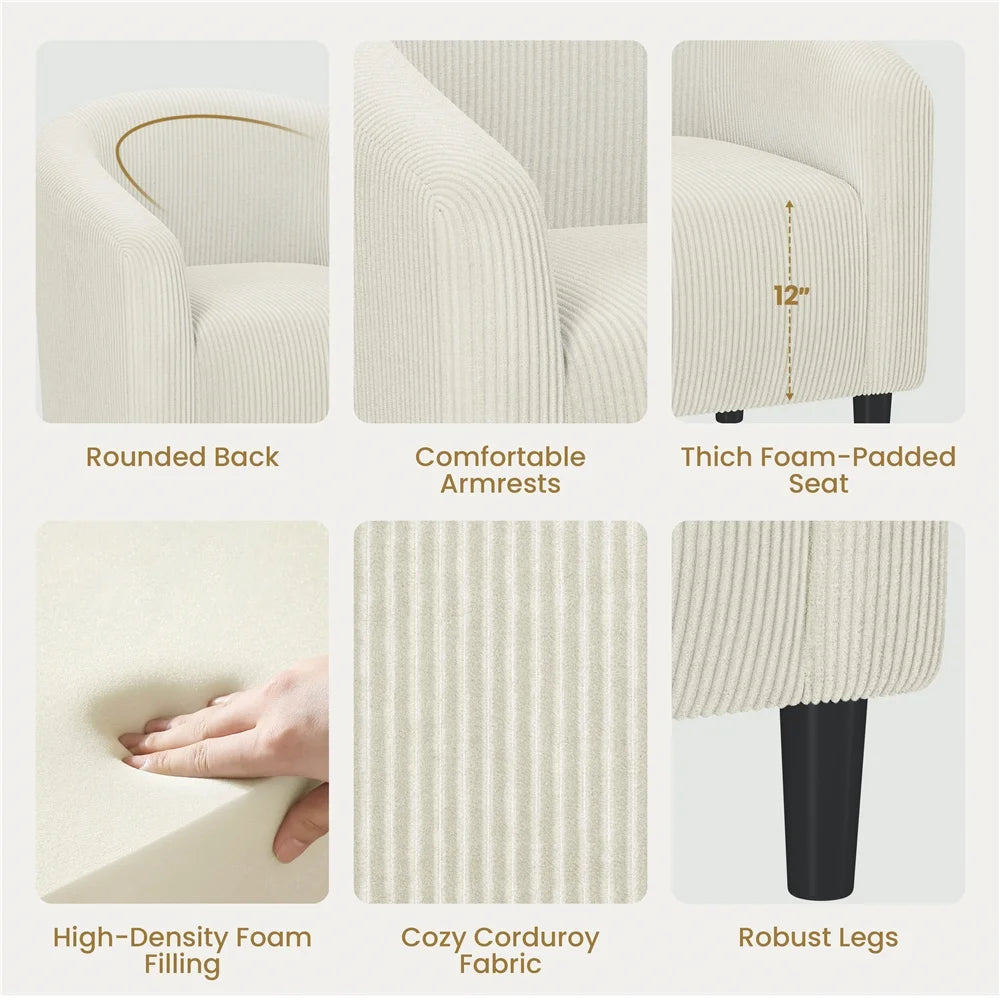 Yaheetech Upholstered Club Chair Accent Barrel Chair, Ivory