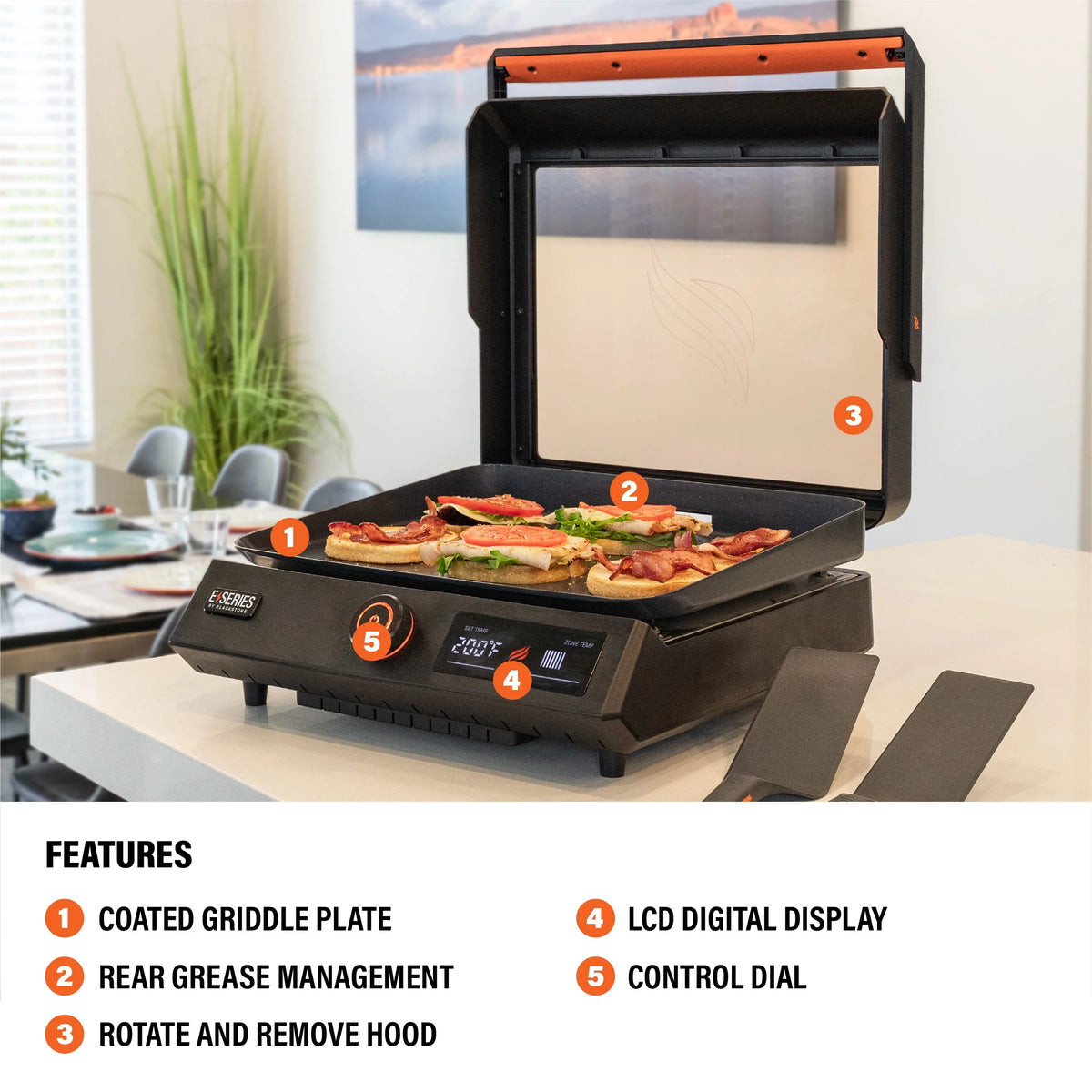 Blackstone E - Series 17" Electric Tabletop Griddle with Hood, Black