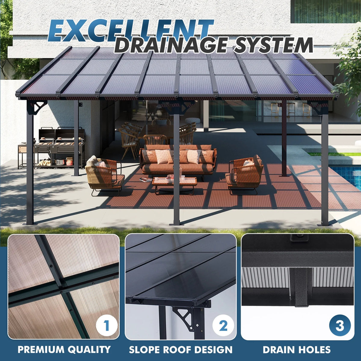 Sumnthink 10'X12' Gazebo for Patio, Gazebo Pergola with Sloped Roof, Large Wall - Mounted Heavy Duty Awnings, for Patio, Deck and Backyard