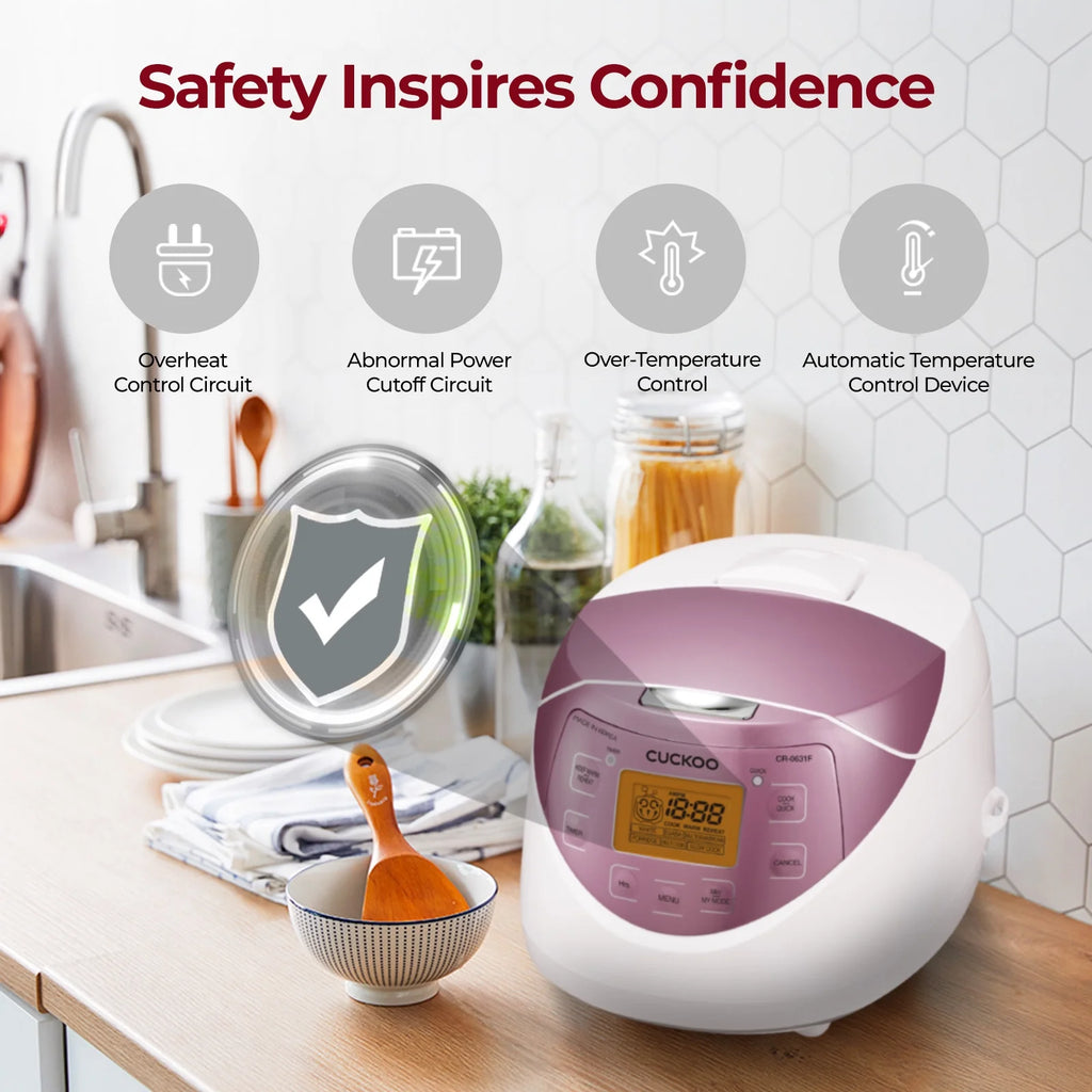CUCKOO Rice Cooker 12 Cups Cooked Warmer with Nonstick Pot 7 Menu Options and Micom Fuzzy Logic Tech in White/Pink (CR - 0631F)