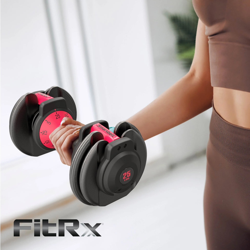 Fitrx Adjustable Dumbbells 2 - Pack, 25 lb Smartbell Dumbbell Set with 9 - in - 1 Quick - Select Weights, 2.5 lb Increments for Home Gym