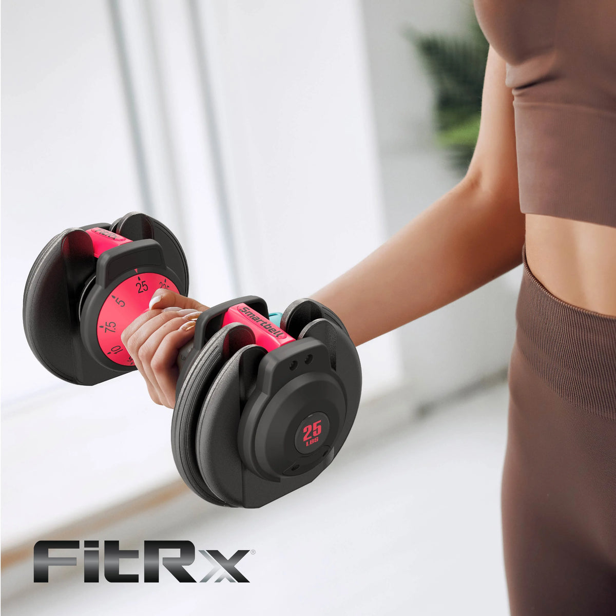 Fitrx Adjustable Dumbbells 2 - Pack, 25 lb Smartbell Dumbbell Set with 9 - in - 1 Quick - Select Weights, 2.5 lb Increments for Home Gym