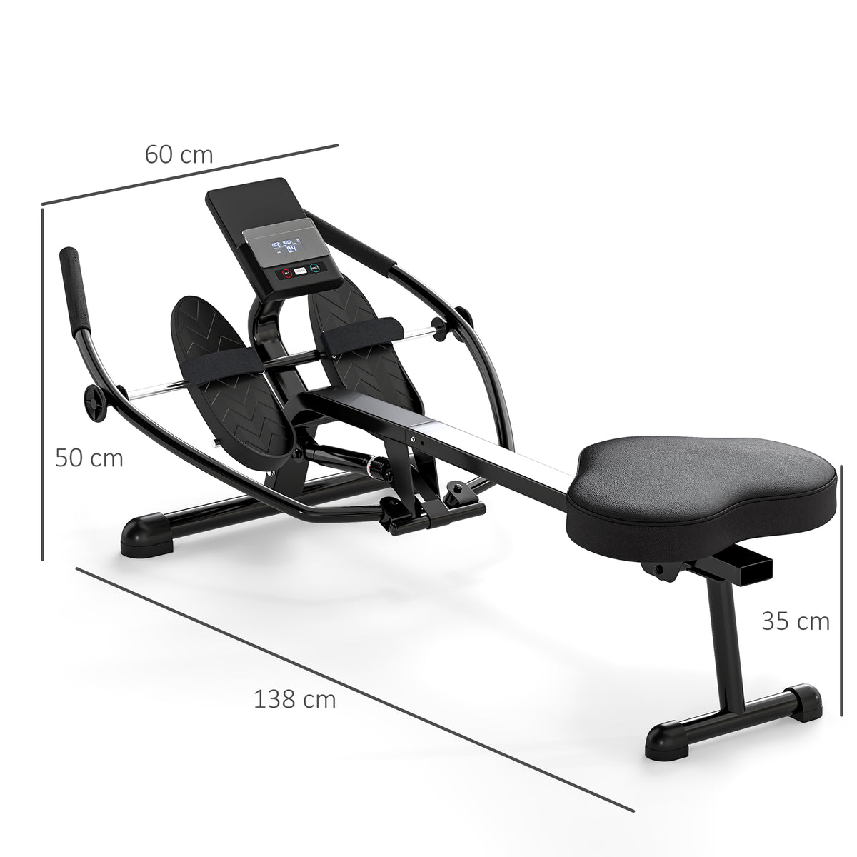 SPORTNOW Rudergerät mit 12 Stufen hydraulischem Widerstand, LCD-Bildschirm für Cardio-Training zu Hause, maximale Belastung 130 kg, Schwarz