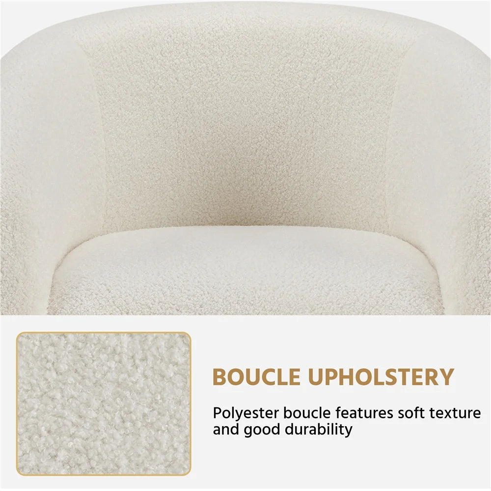 Yaheetech Upholstered Club Chair Accent Barrel Chair, Ivory