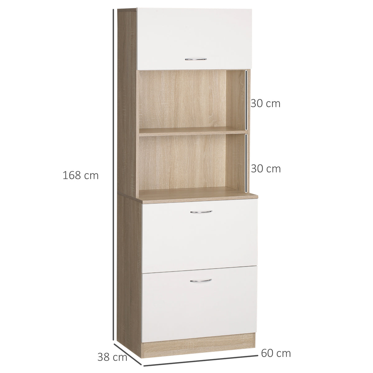 HOMCOM Küchenbuffet Küchenschrank Mehrzweckschrank 2 Schubladen 1 Schrank + große Arbeitsplatte 60 x 38 x 168 cm MDF weiß