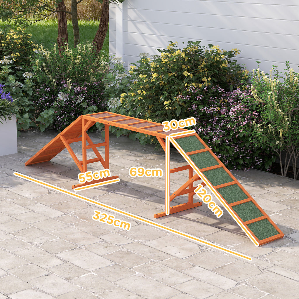 PawHut Agility Hunderampe, Parcours, rutschfest, wetterfest, Holz, 325 x 55 x 69 cm, Orange