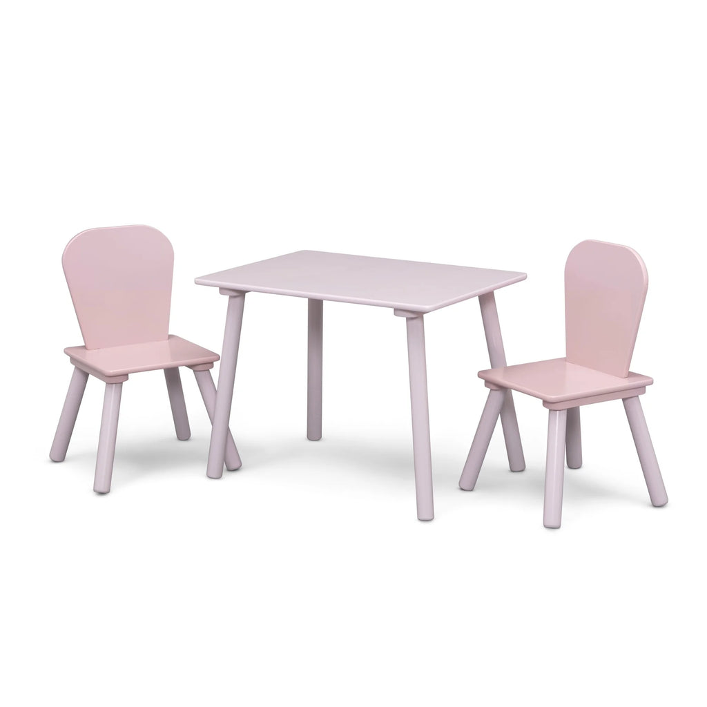 Delta Children 4 - Piece Toddler Playroom Set - Includes Play Table, 2 Chairs and 6 Bin Toy Organizer with Reusable Vinyl Cling Stickers, Light Pink/Dark Pink