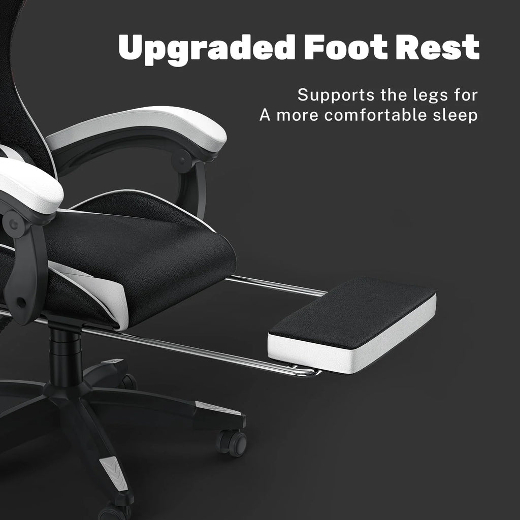 Bigzzia Gaming Chair Office Chair, Ergonomic Game Chair with Height Adjustable Headrest and Lumbar Support for Adults Teens, Black & White