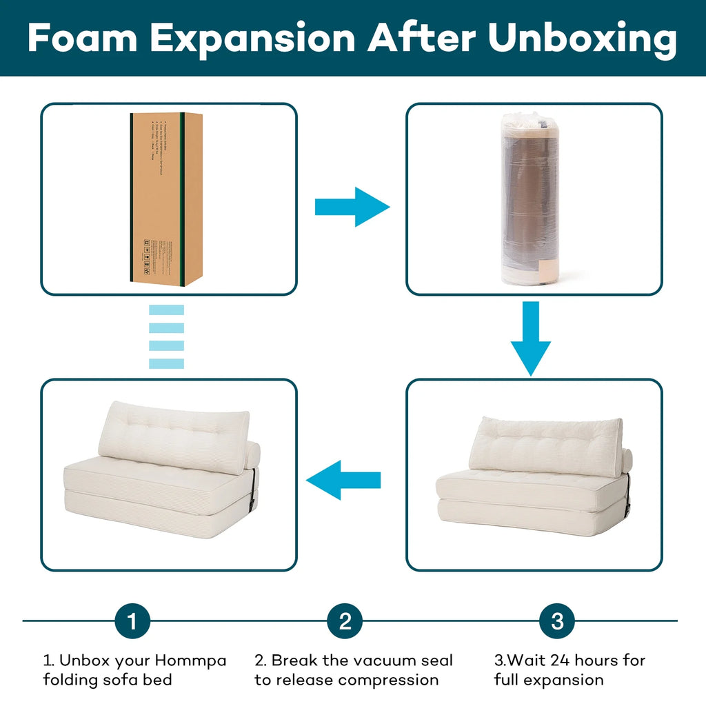 Hommpa Folding Sofa Bed Foldable Couch Bed Convertible Futon Chair with High Density Foam Filling with Pillow for Adult, Comfort Chair Bed for Living Room Bedroom, Gray, Single