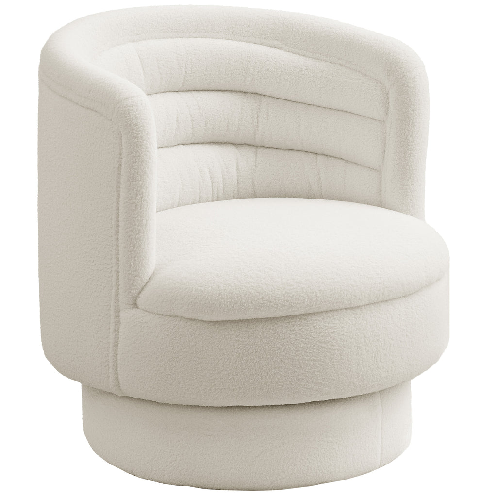 HOMCOM Drehbarer Polstersessel, Moderner Lounge-Sessel mit Kautschukholzrahmen, für Wohnzimmer, Schlafzimmer, Cremeweiß