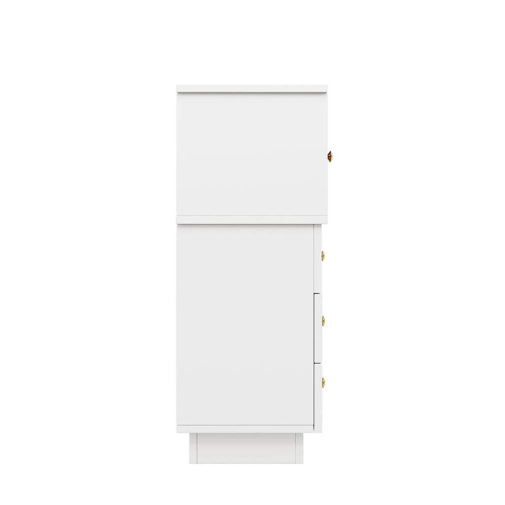 Anrichte Küchenschrank 120x95 cm mit Glastüren, Sideboard mit Regalen für Esszimmer und Wohnzimmer, weisser