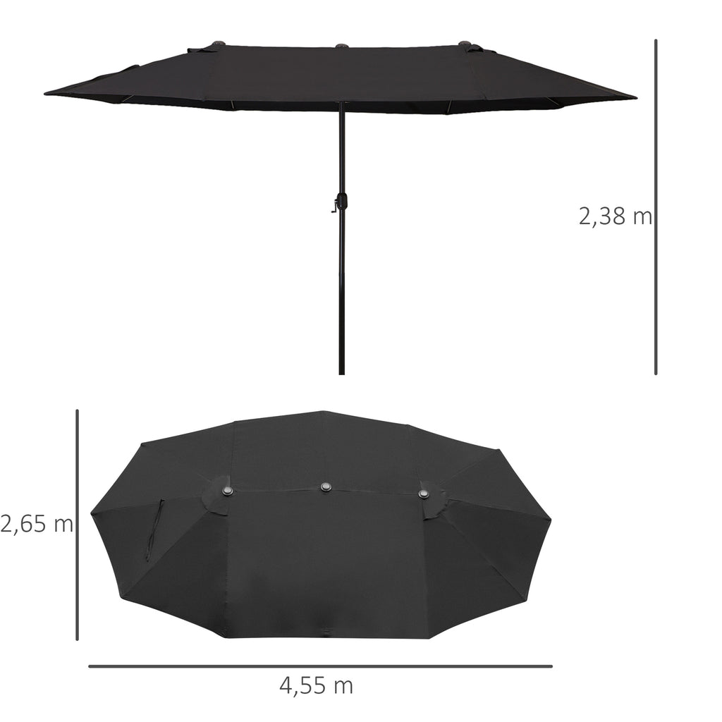 Outsunny Doppelsonnenschirm 455 x 270 cm Gartenschirm mit Handkurbel oval stabil Metallstange Marktschirm Doppelsonnenschirm Terrassenschirm Sonnenschutz für Strand Balkon Terrasse Garten Schwarz