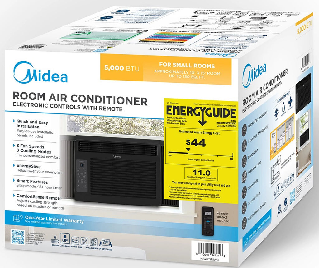 Midea 5, 000 BTU Window Air Conditioner, 150 Sq. Ft., White, New