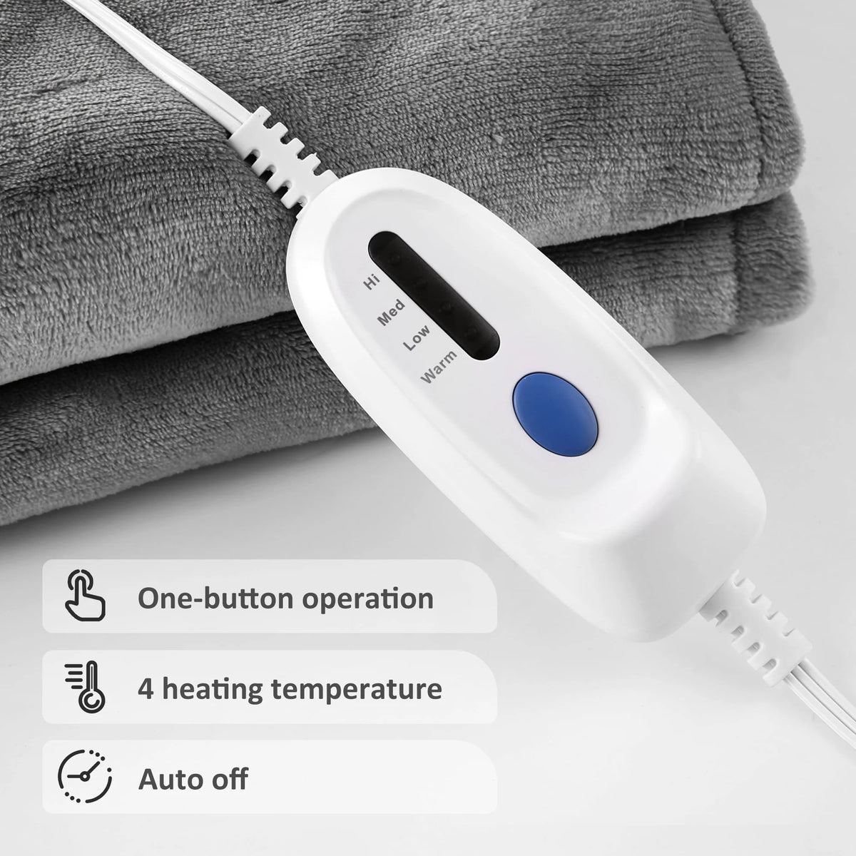 MARNUR Electric Heated Blanket Twin Size 62" x 84" with 4 Heating Levels, 10H Auto - Off, Machine Washable - Gray