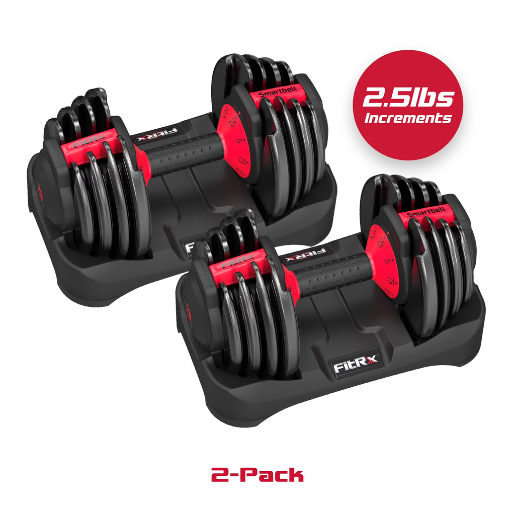 Fitrx Adjustable Dumbbells 2 - Pack, 25 lb Smartbell Dumbbell Set with 9 - in - 1 Quick - Select Weights, 2.5 lb Increments for Home Gym