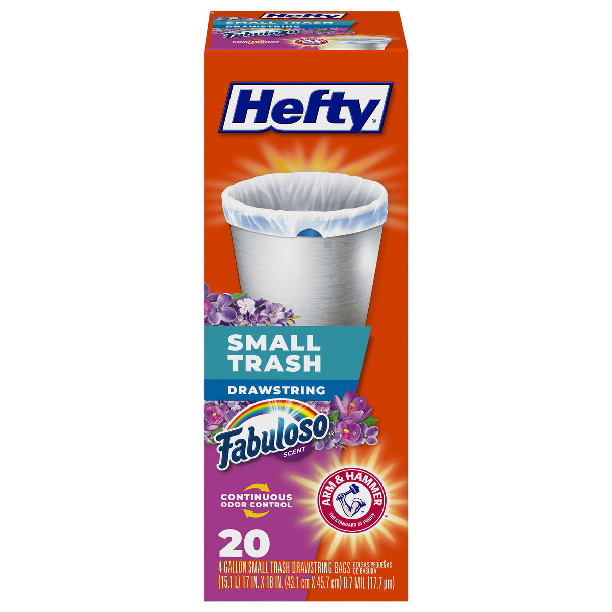 Hefty Small Garbage Bags, Drawstring, Fabuloso Scent, 4 Gallon, 20 Count, Size: 20 Small Trash Drawstring Bags