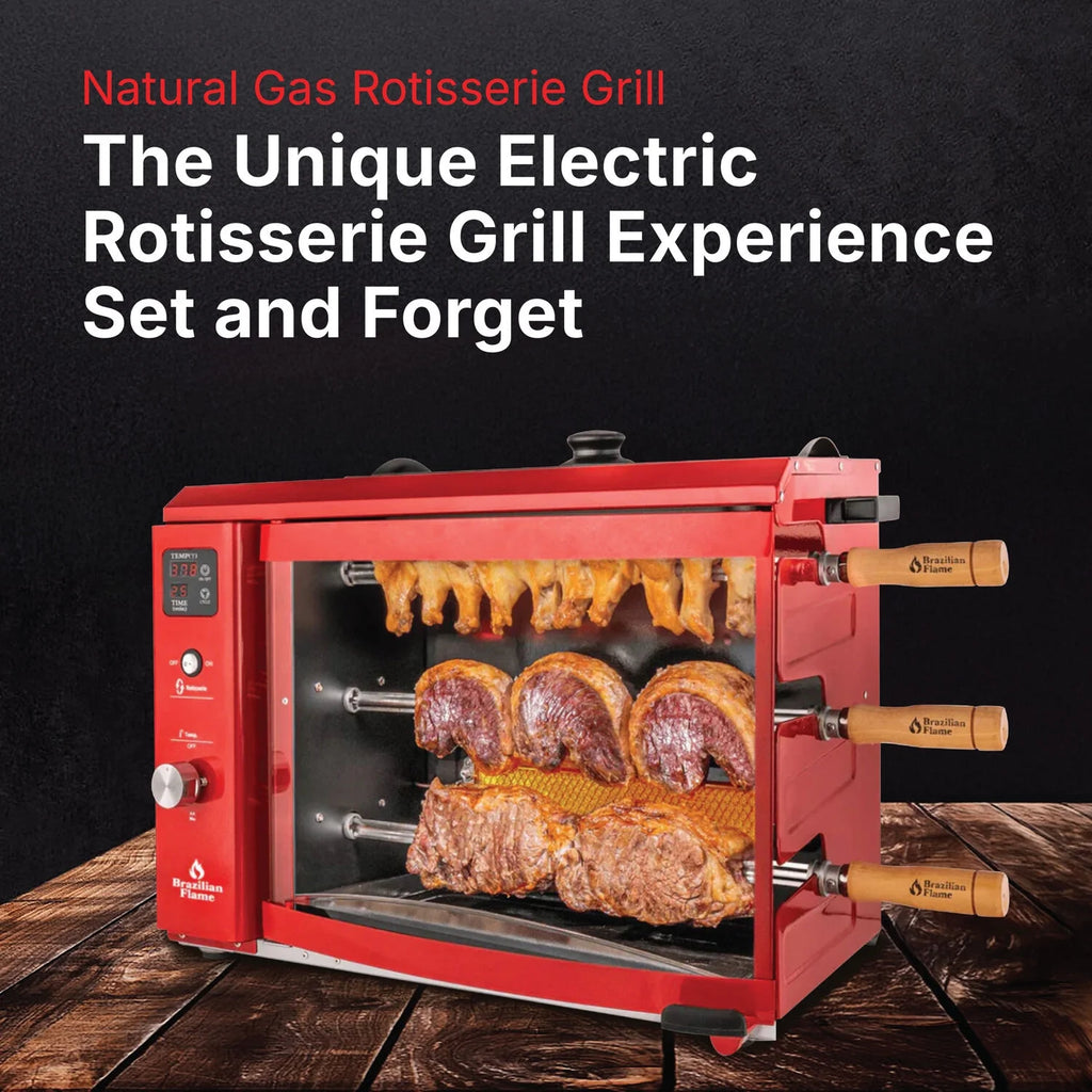 Brazilian Flame 2 - Skewer Brazilian Rotisserie Electric Grill in Red