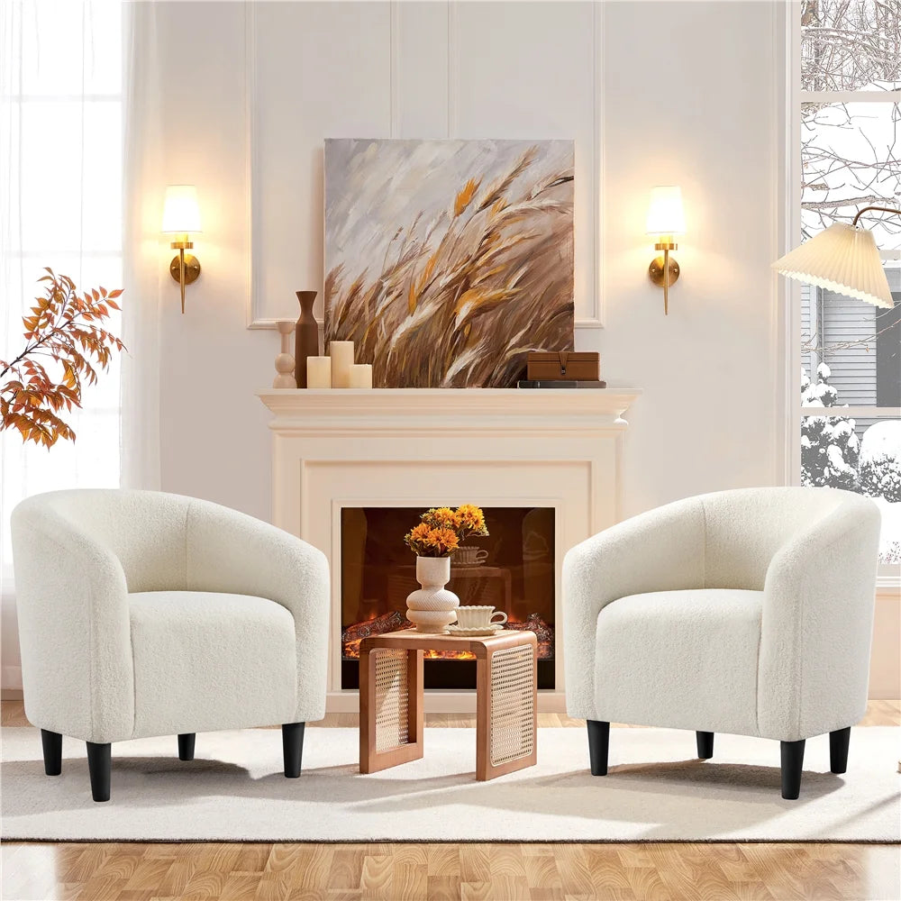 Yaheetech Upholstered Club Chair Accent Barrel Chair, Ivory
