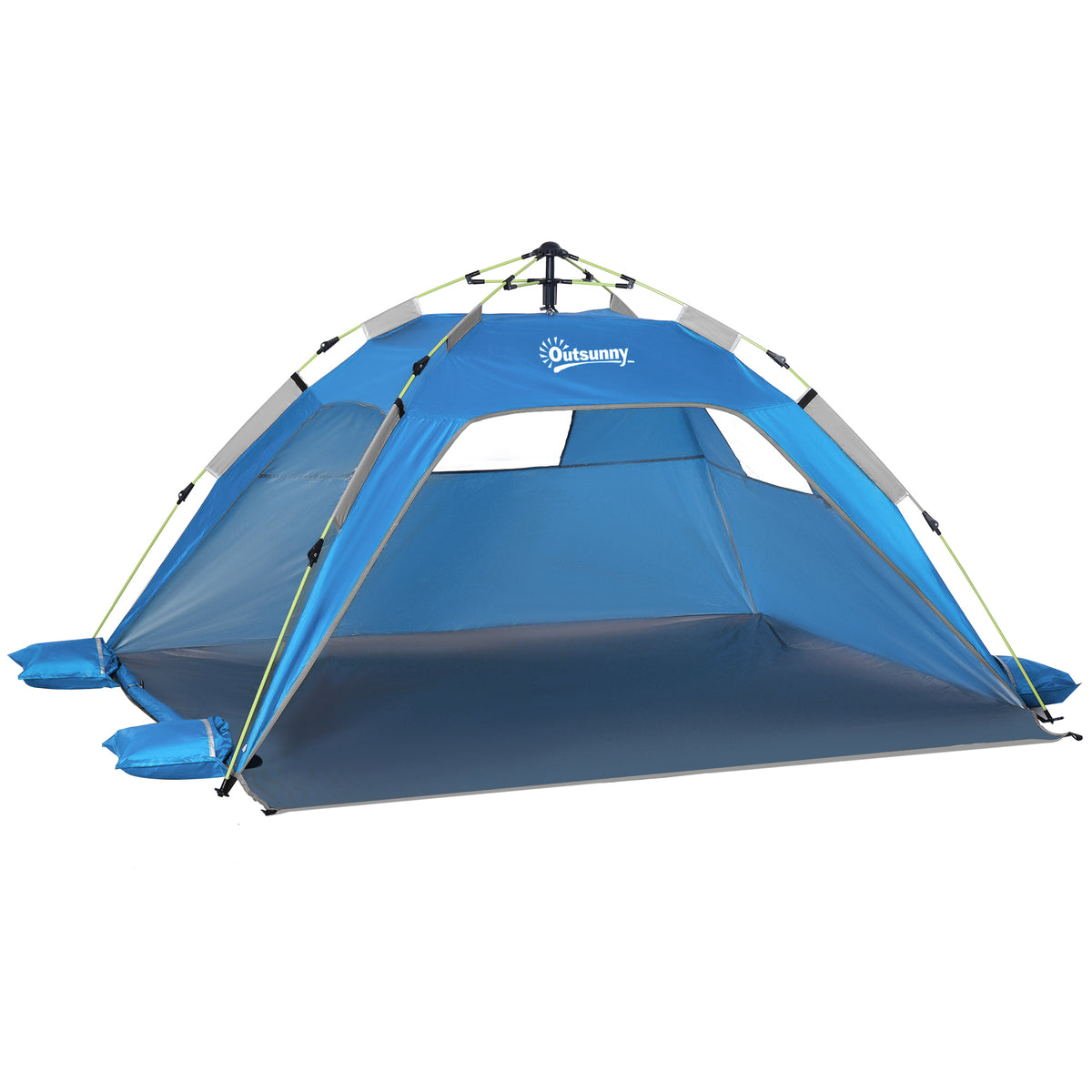 Outsunny Pop-up-Strandzelt, Fiberglasrahmen, 4 Taschen, Netzfenster, flexibel, Blau