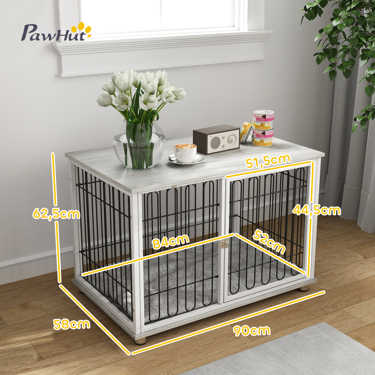 PawHut Hundekäfig Käfig für Hunde mit Kissen verstellbare Füße für mittelgroße Hunde bis 20 kg 90 x 58 x 62,5 cm grau