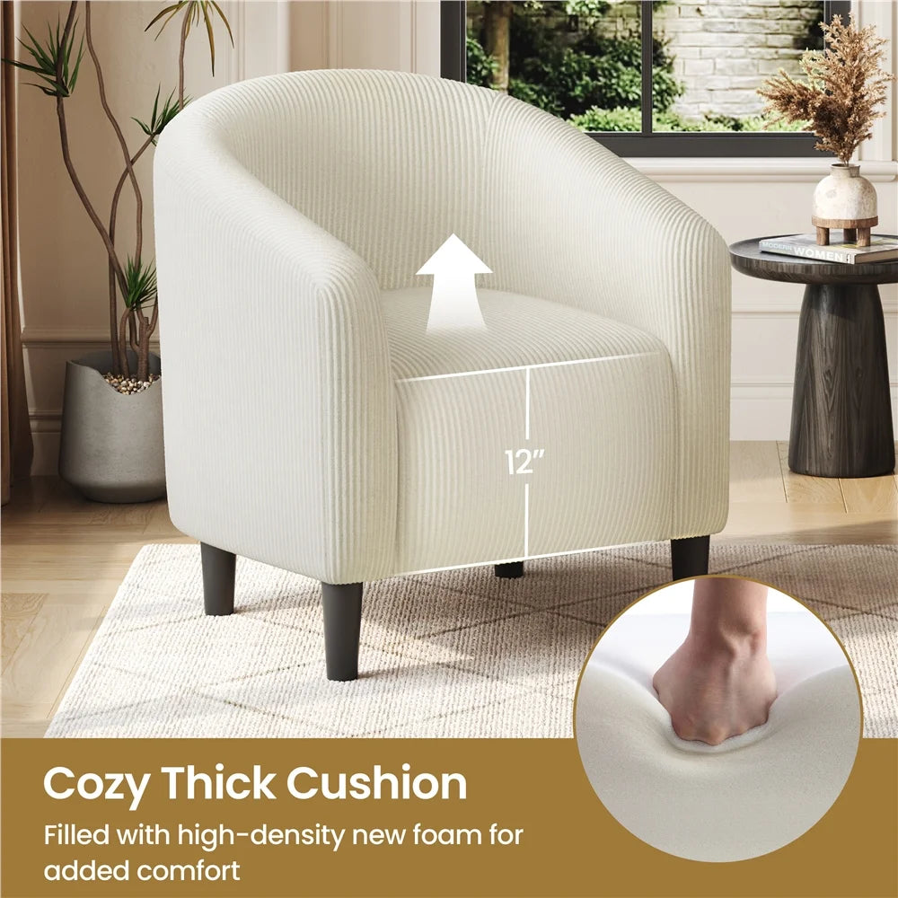 Yaheetech Upholstered Club Chair Accent Barrel Chair, Ivory