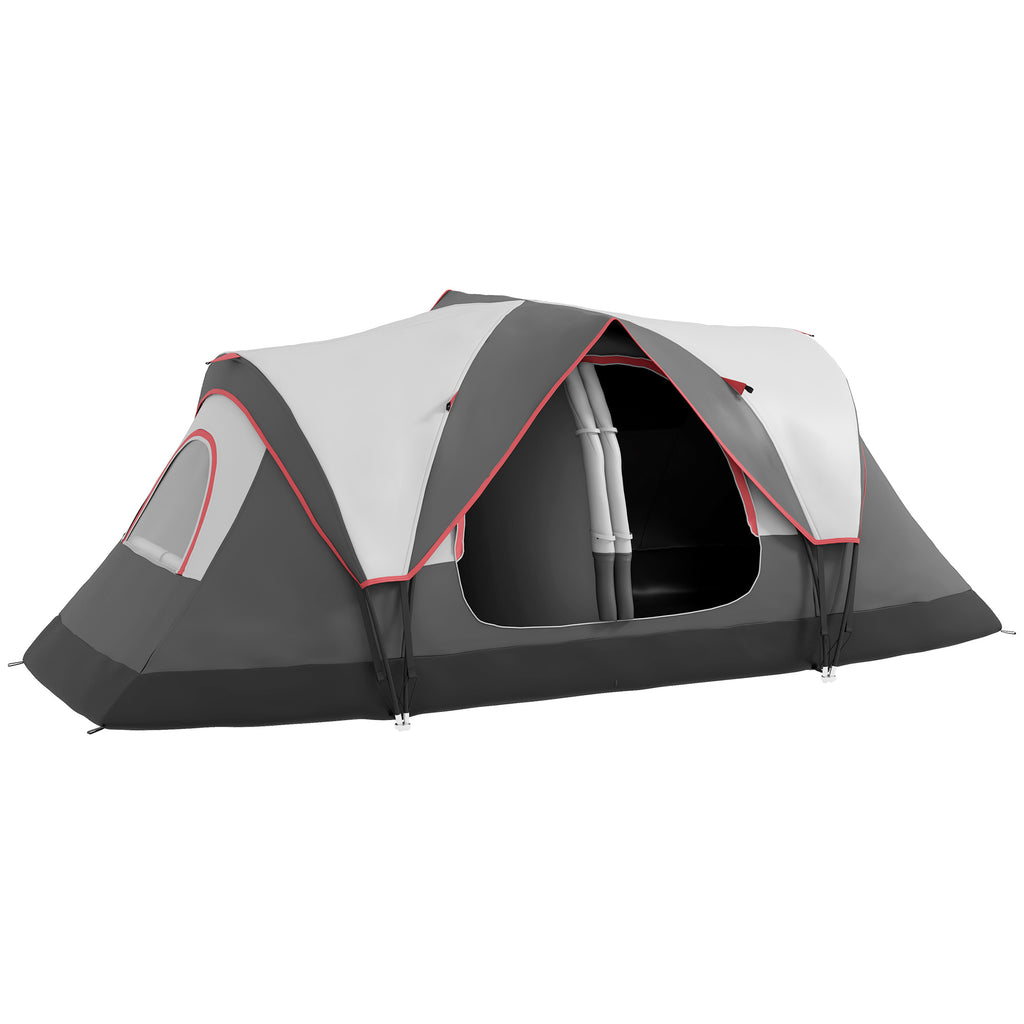 Outsunny Campingzelt, 2 Räume, Trennwand, für 6-8 Personen, Regenschutz, Grau
