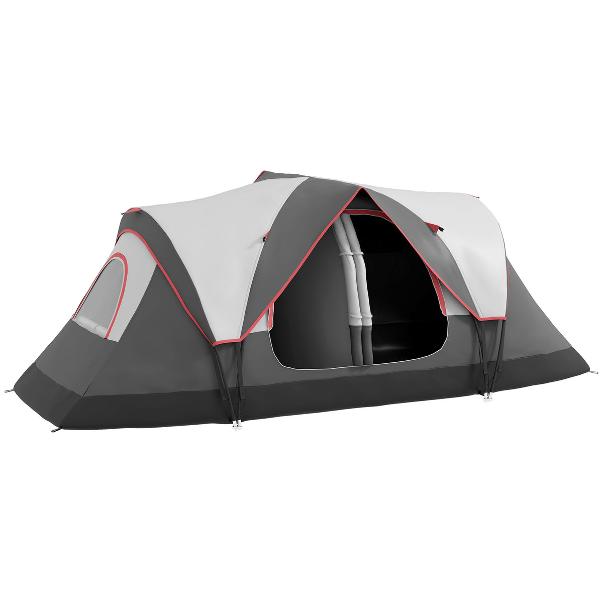 Outsunny Campingzelt, 2 Räume, Trennwand, für 6-8 Personen, Regenschutz, Grau