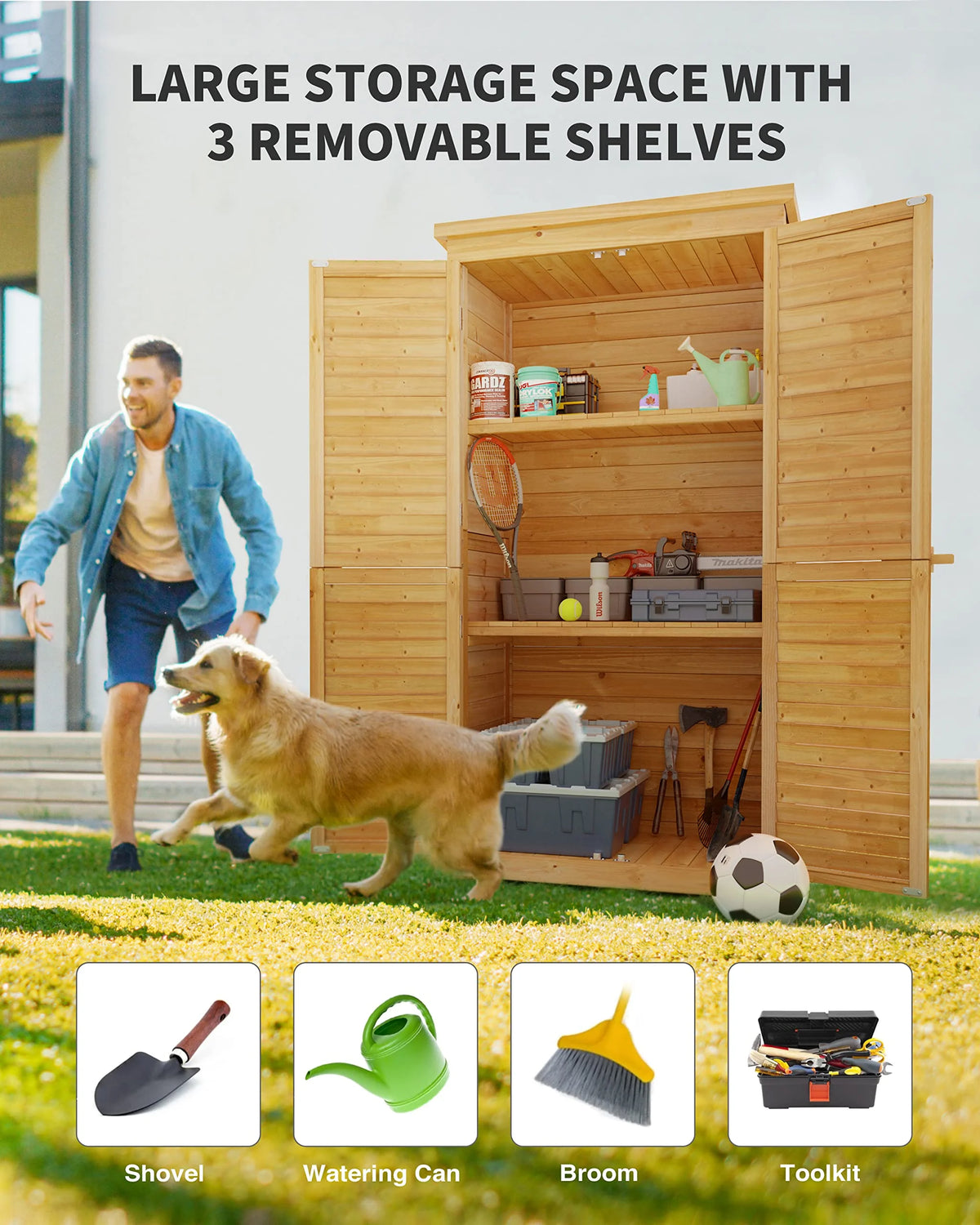 Aiho 55 Wide Outdoor Storage Shed with Lockable Double Doors - Weather - Resistant Garden Shed for Patio, Backyard & Lawn, Gray