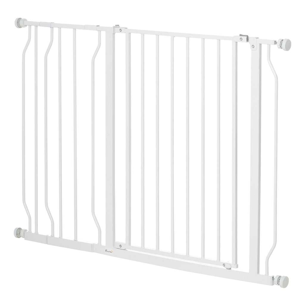PawHut Hunde-Absperrgitter, Klemmmontage, verstellbare Länge, Stahl/ABS, 75-115 x 76cm, Weiß