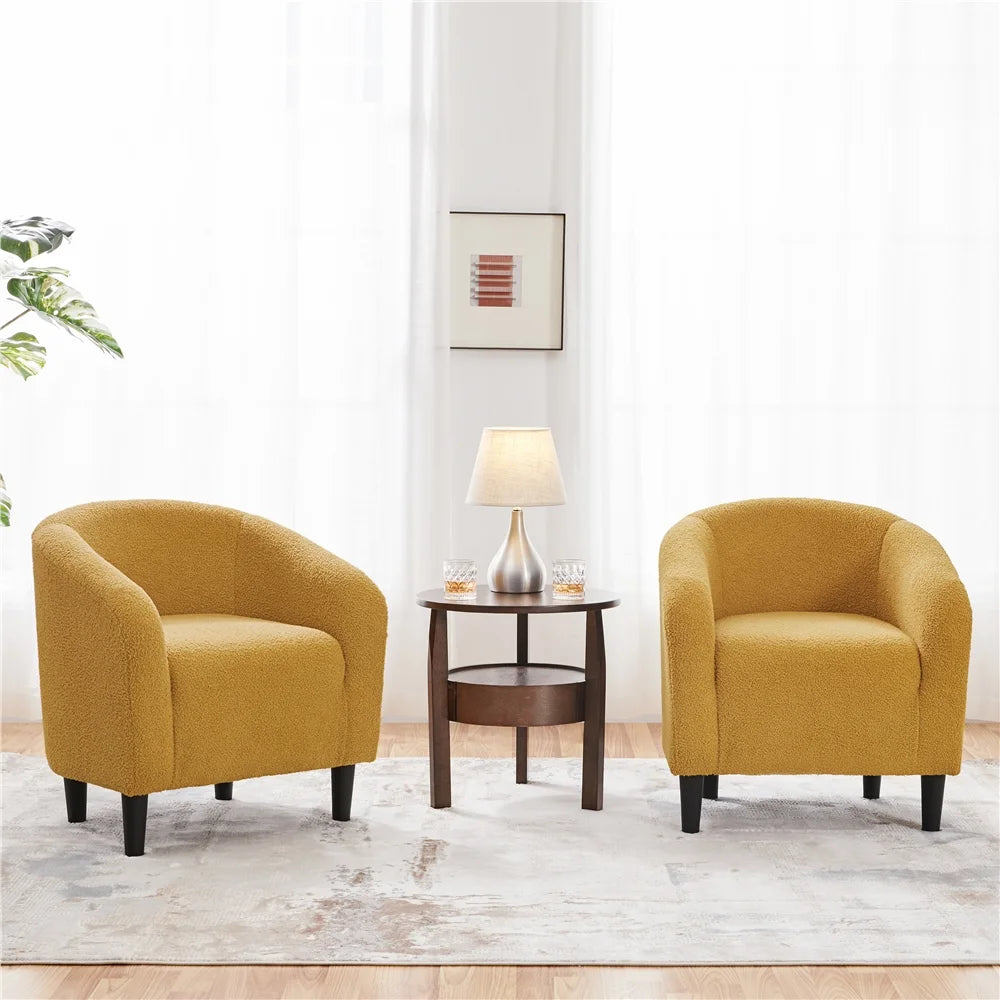 Yaheetech Upholstered Club Chair Accent Barrel Chair, Ivory