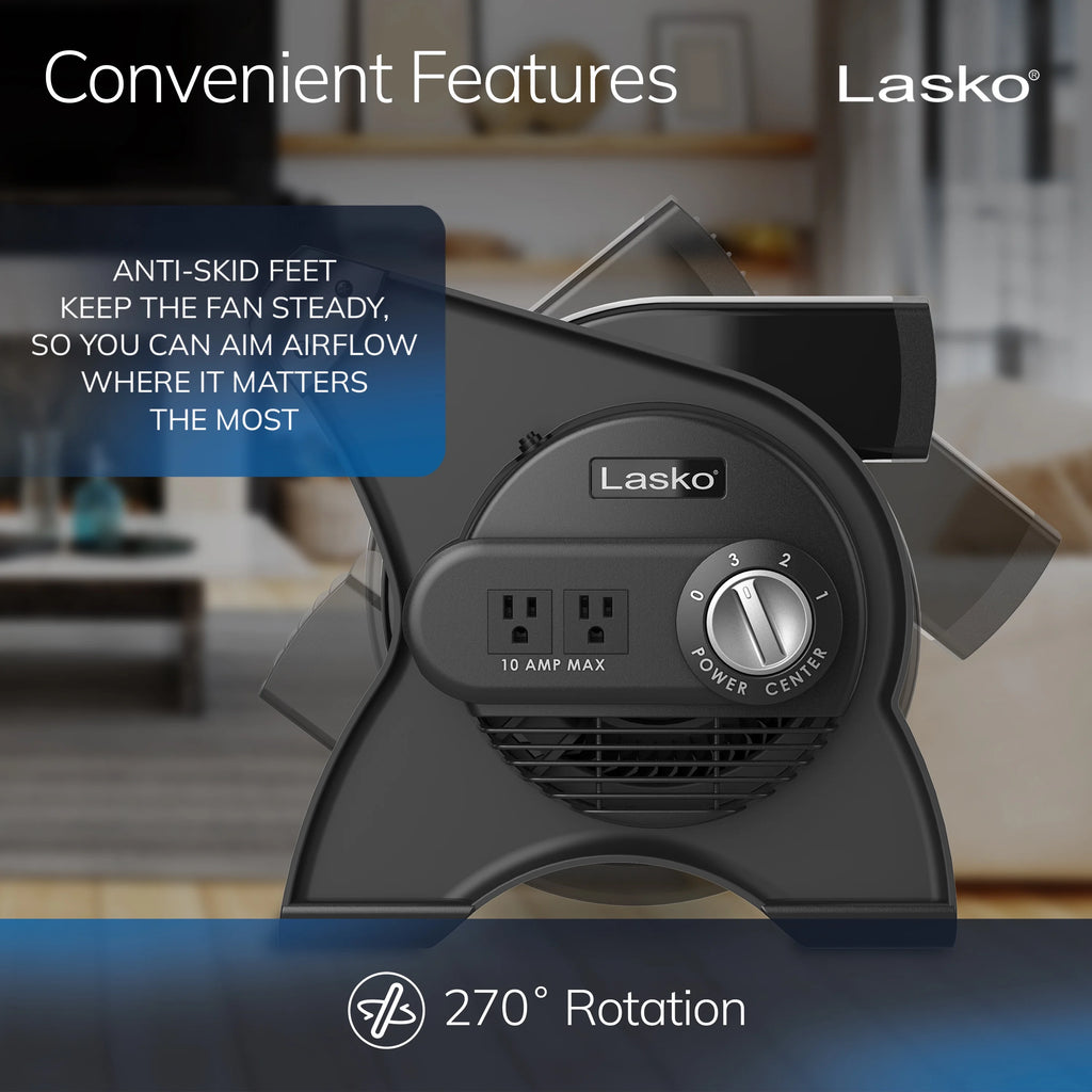Lasko Pivoting Pro 12" 3 - Speed Rotating Head Free Standing Blower Fan, 289 CFM, Black, U12104