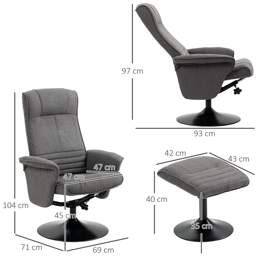 HOMCOM Relaxsessel mit Fußhocker, verstellbare Rückenlehne, 69 cm x 71 cm x 104 cm, Dunkelgrau + Schwarz