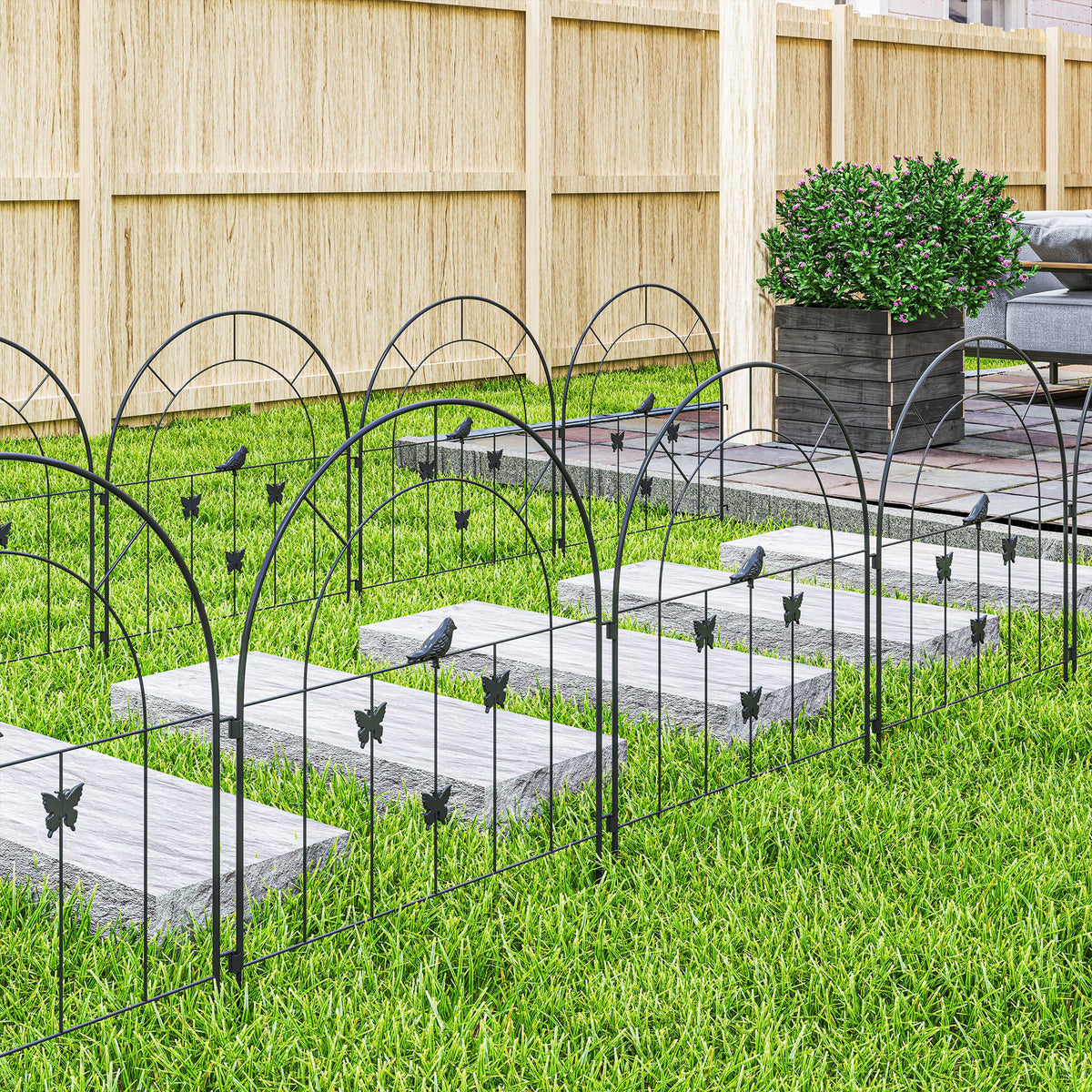 Outsunny Gartenzaun Zaun Stahl 300 cm x 70 cm hoch Dekorativer Gitterzaun Set Zaunelemente Schwarz