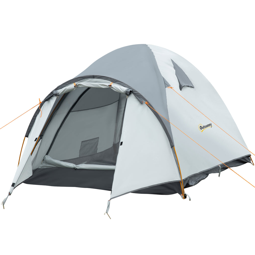 Outsunny Campingzelt für 3-4 Personen wasserdicht doppellagige Mesh-Fenster tragbar 350 x 150 x 128 cm Grau